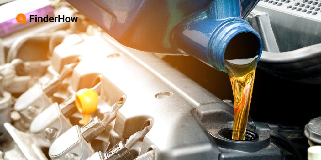 Image of a car engine bay with fresh oil