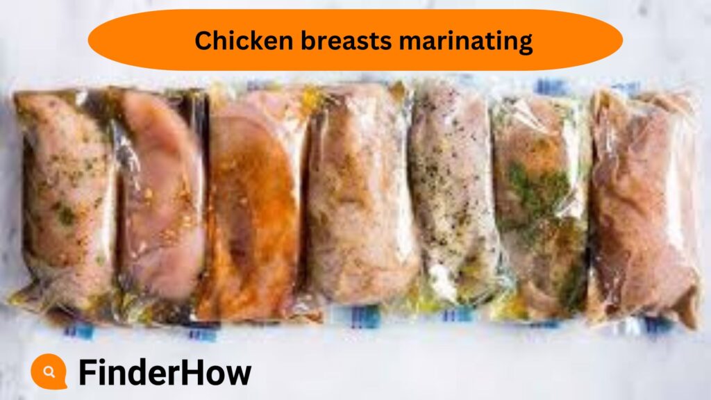 Raw chicken breasts marinating in a sealed bag